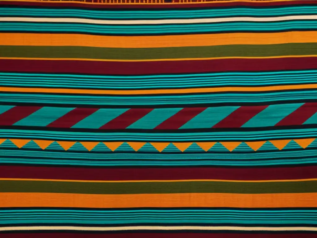 Detalle de textil indígena con patrones tradicionales y colores tierra, que exuda herencia y artesanía