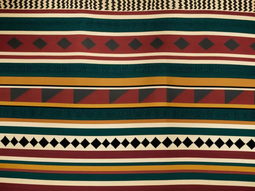 Detalle del textil Ndop de Camerún con intrincados patrones y colores terrosos, evocando historia y tradición