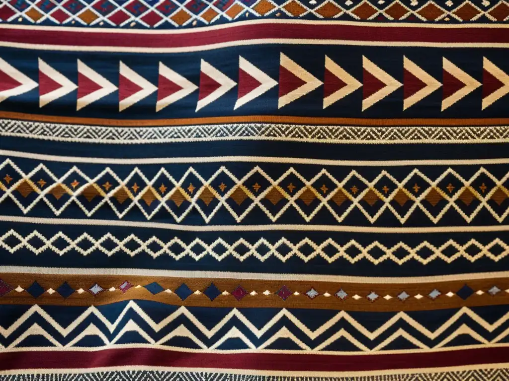 Detalle textil sudanés con patrones islámicos en ricos tonos terrosos, evocando la herencia cultural