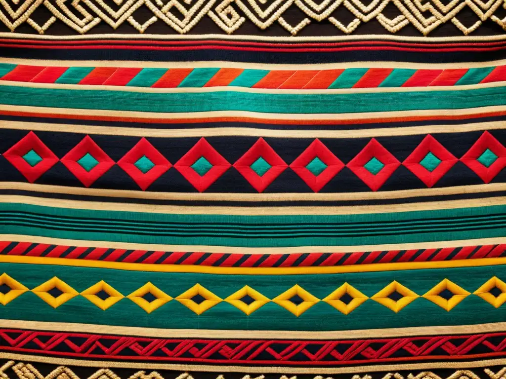 Detalle de textil precolombino: patrones vibrantes y significado cultural