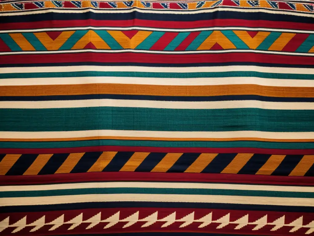 Detalle de un textil tradicional wixarika con patrones textiles vibrantes y simbología cultural, tejido expertamente con hilos finos