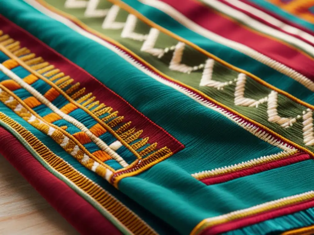 Detalle de un textil tradicional con vibrantes patrones geométricos y colores terrosos, reflejando la rica historia y artesanía detrás de los patrones tradicionales en estrategias de branding