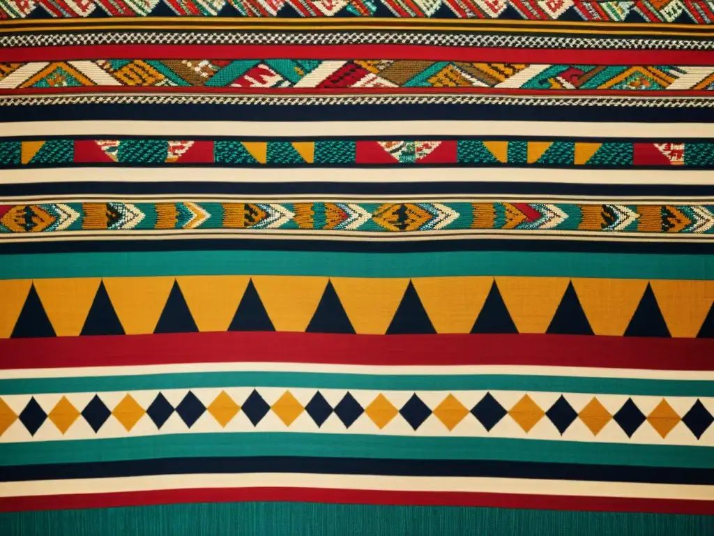 Textil vintage con patrones artesanales y colores vibrantes Detalle de un textil vintage con patrones artísticos de diversas culturas, celebrando la diversidad en diseño y productos textiles