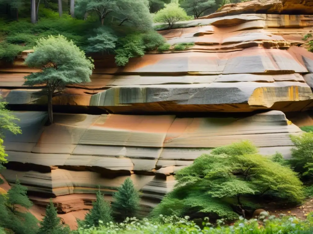 Detalle de texturas geológicas en un acantilado de arenisca, mostrando la belleza natural del paisaje mundial