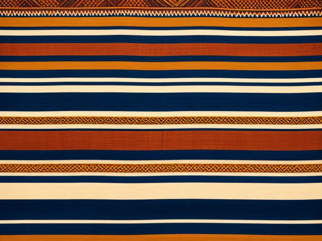 Detalle de diseño tribal patrones africanos en textil vintage, con tonos terrosos y simetría hipnótica