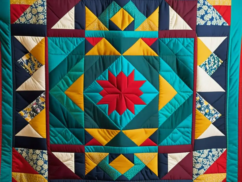Patchwork vibrante y detallado: Festival de Houston Detalle de un vibrante y detallado patchwork artesanal con patrones artísticos que unen culturas en el Festival de Houston
