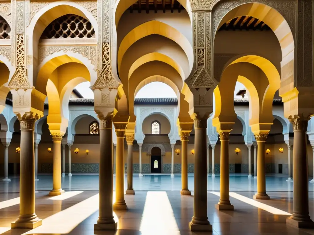Detalle vintage de la Gran Mezquita de Córdoba, con patrones islámicos representando la belleza atemporal e historia rica de la arquitectura