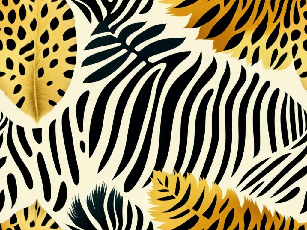 Patrones de piel de mamíferos: ilustración vintage detallada Detalle vintage de patrones de piel de mamíferos: rayas cebra, manchas leopardo, parches jirafa y rayas tigre