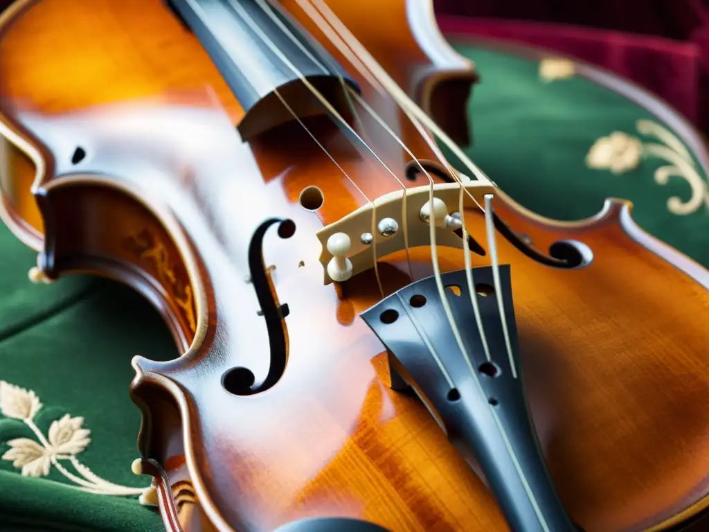 Violín barroco ornamentado: detalle artístico en alta resolución Detalle de un violín barroco ornamentado con patrones decorativos en instrumentos barrocos, evocando elegancia y refinamiento artístico