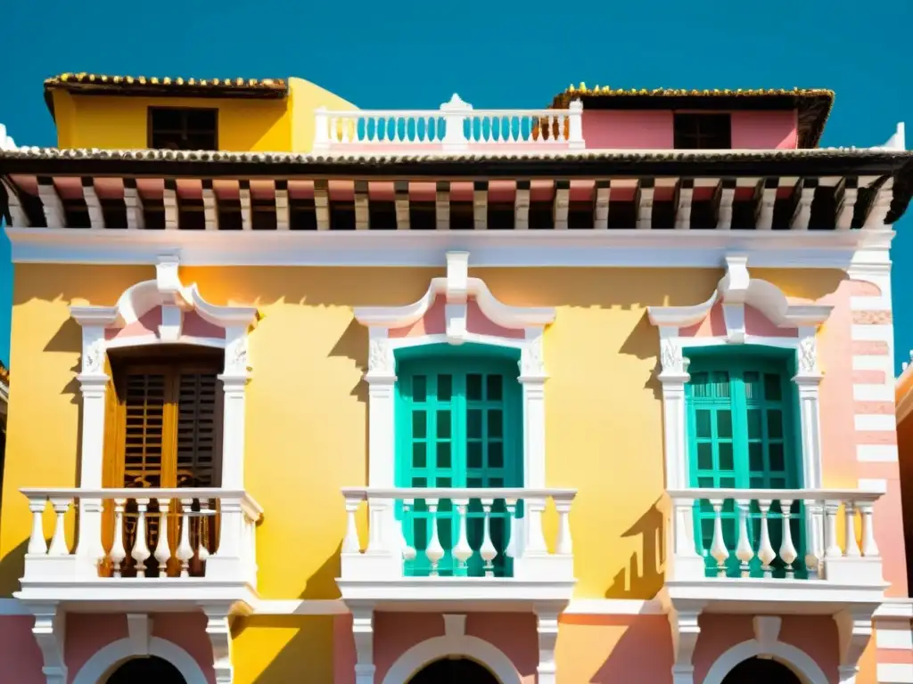 Detalles arquitectónicos coloniales en Cartagena: balcones, hierro forjado y vibrantes colores pastel