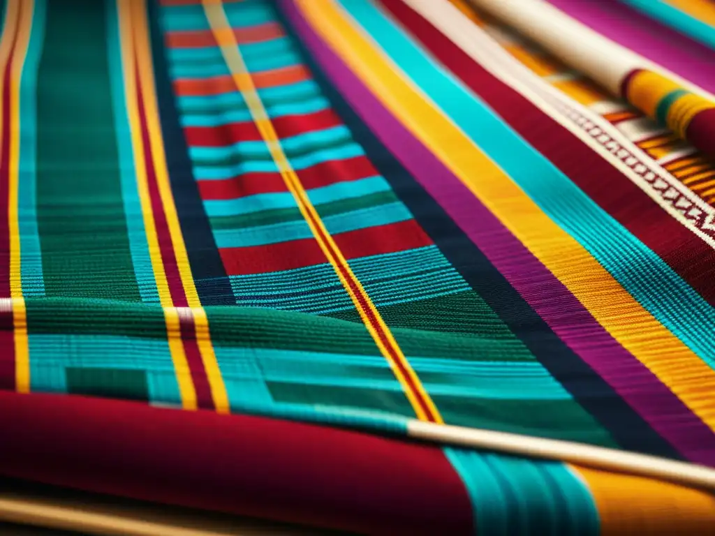 Detalles coloridos de patrones en textiles tradicionales, destacando la artesanía y la identidad comercial