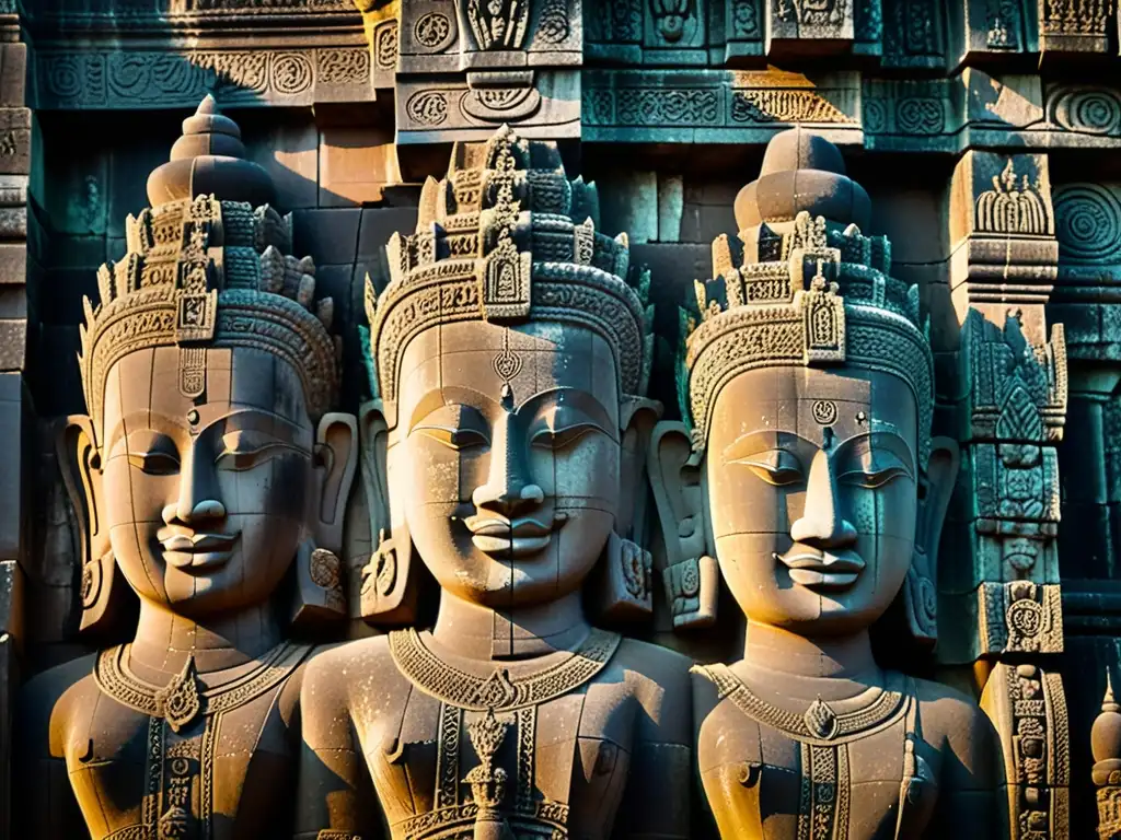 Detalles escultóricos en las paredes del templo Bayon, Angkor