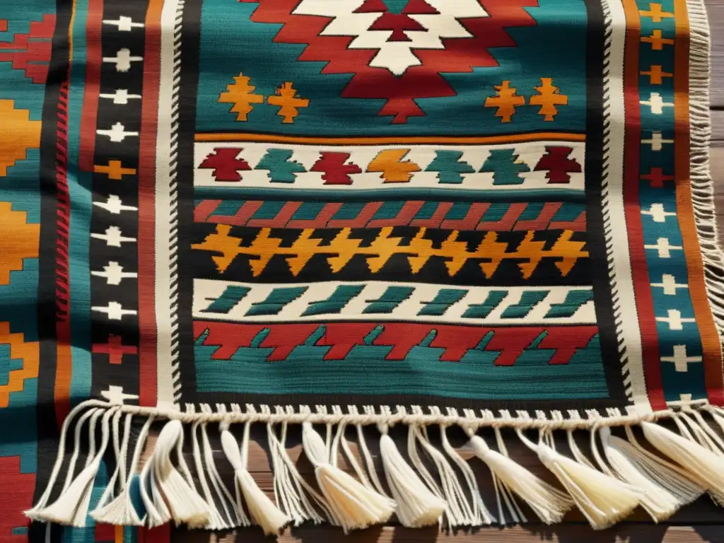 Detalles fascinantes de un kilim Anatolio vintage con patrones geométricos y colores vibrantes