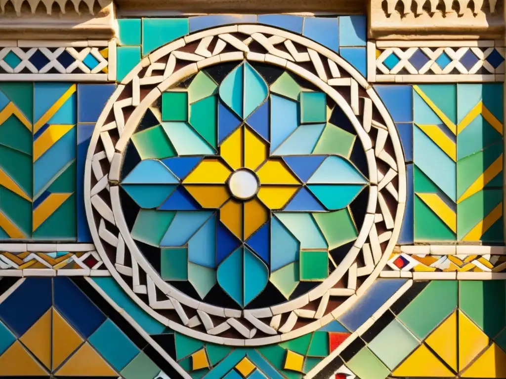 Detalles fascinantes de un mosaico árabe vintage, evocando la evolución de los mosaicos árabes a través de las dinastías