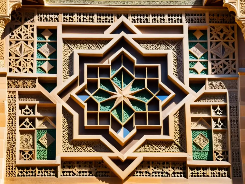 Detalles geométricos del arte islámico en las paredes de la Alhambra, Granada