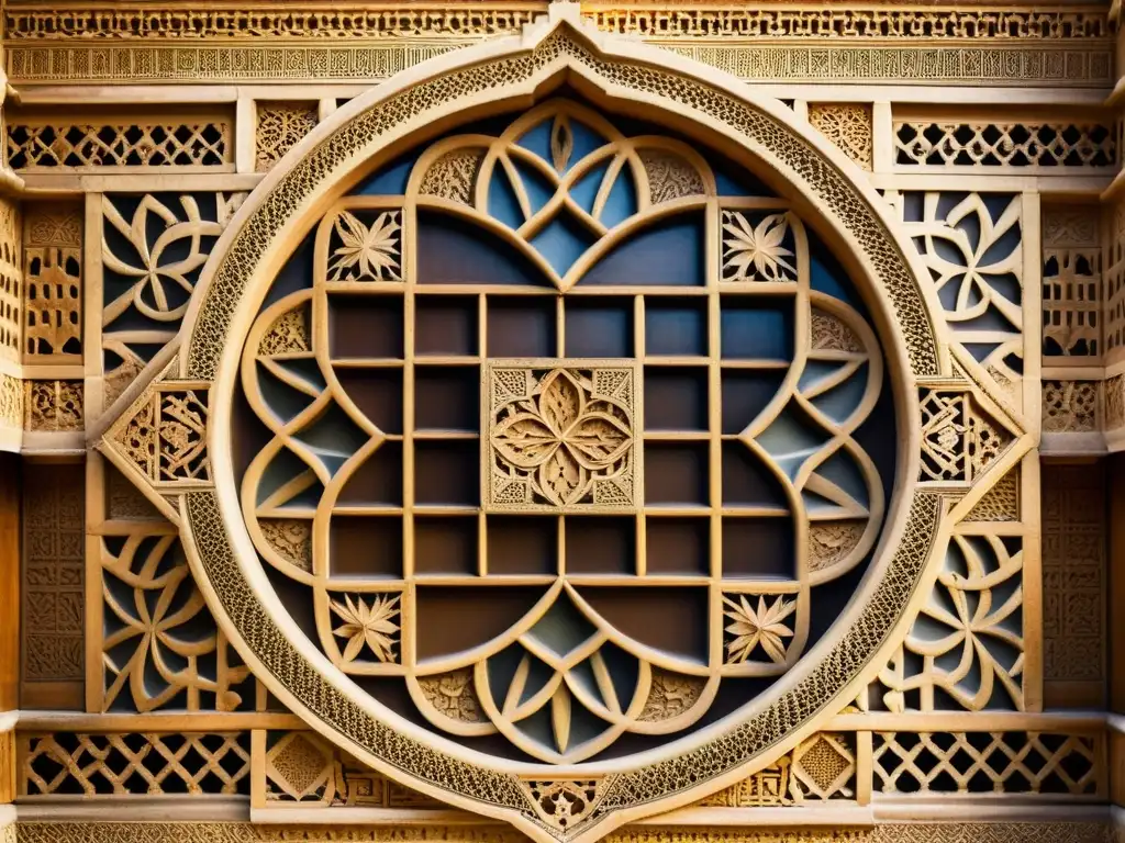 Detalles geométricos y ornamentos de la Alhambra en cálidos tonos