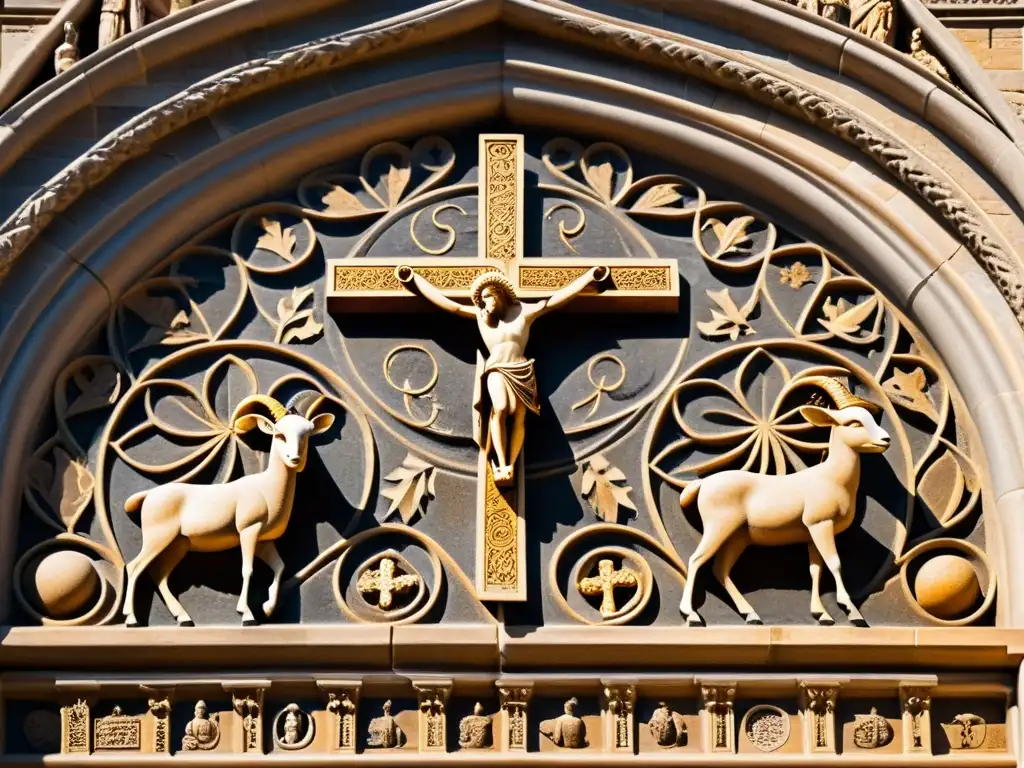 Detalles de las intrincadas esculturas en piedra de una catedral medieval