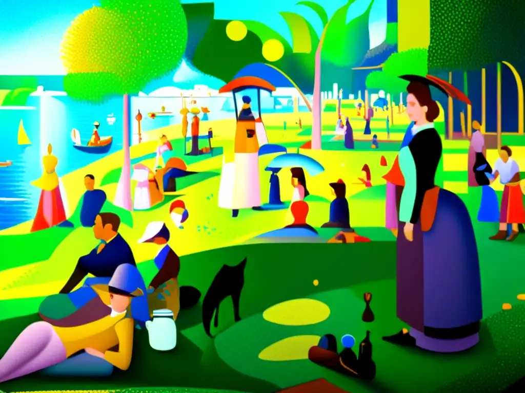 Detalles meticulosos y patrones en el Pointillismo de 'A Sunday Afternoon on the Island of La Grande Jatte' de Georges Seurat