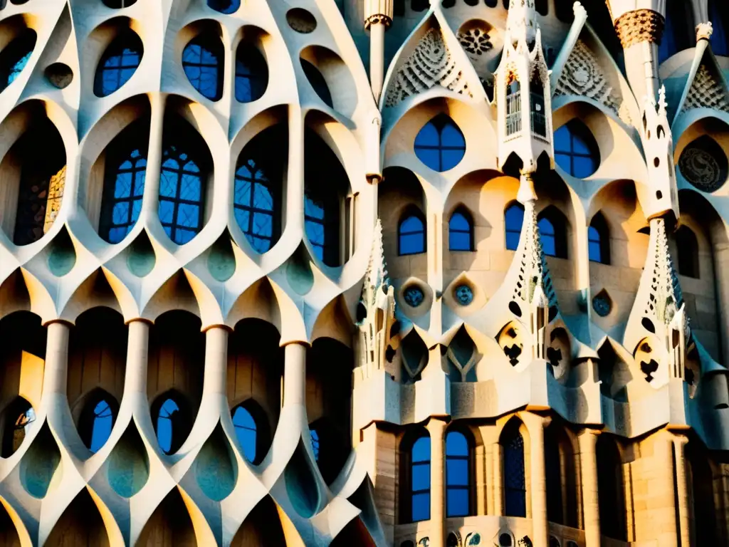 Detalles orgánicos en la Sagrada Familia: Patrones de piedra desgastados por el tiempo, mostrando la maestría de Gaudí