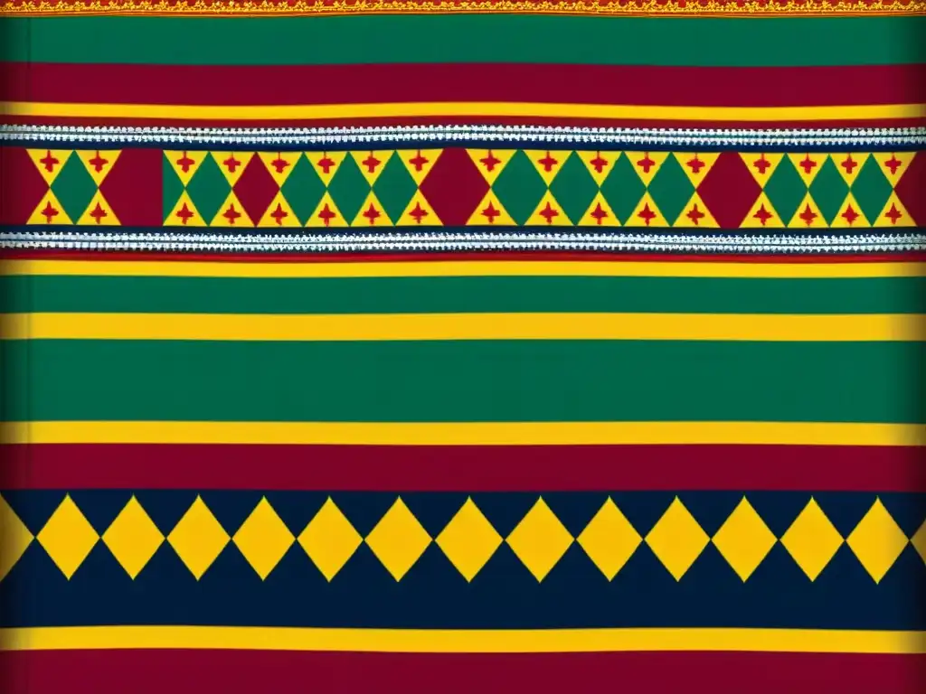 Detalles de un sari Patola gujarati con patrones geométricos y colores vibrantes