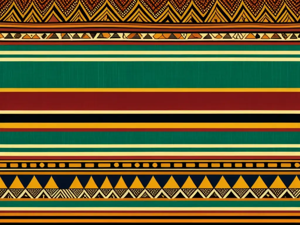 Detalles del tejido africano vintage con patrones geométricos y colores vibrantes