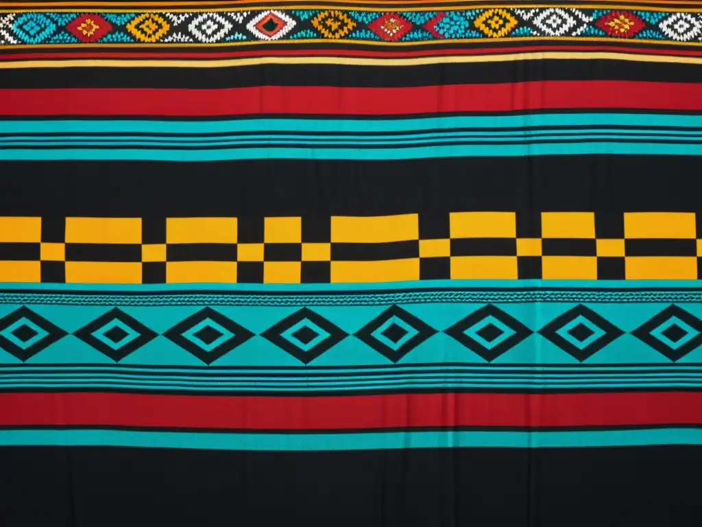 Detalles de un textil artesanal con patrones artísticos de culturas del mundo, reflejando la rica herencia cultural y la interconexión entre especies