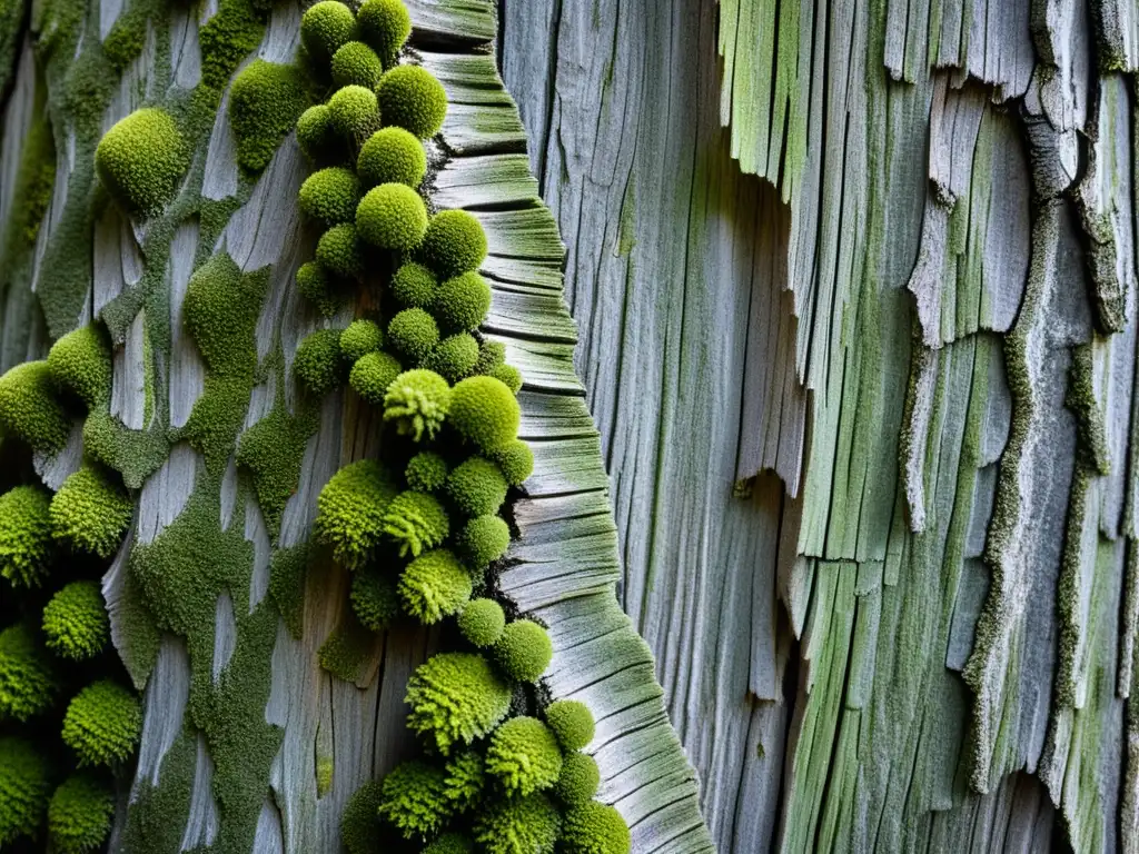 Detalles de textura en corteza de árbol desgastada, con patrones orgánicos y replicación de patrones orgánicos en 3D