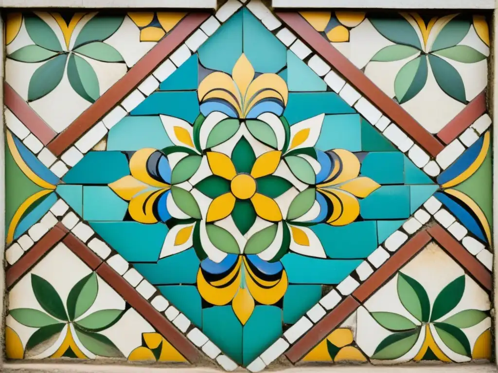 Detalles vibrantes de un antiguo patrón de mosaico, evocando la belleza atemporal de los patrones artísticos como seguridad digital