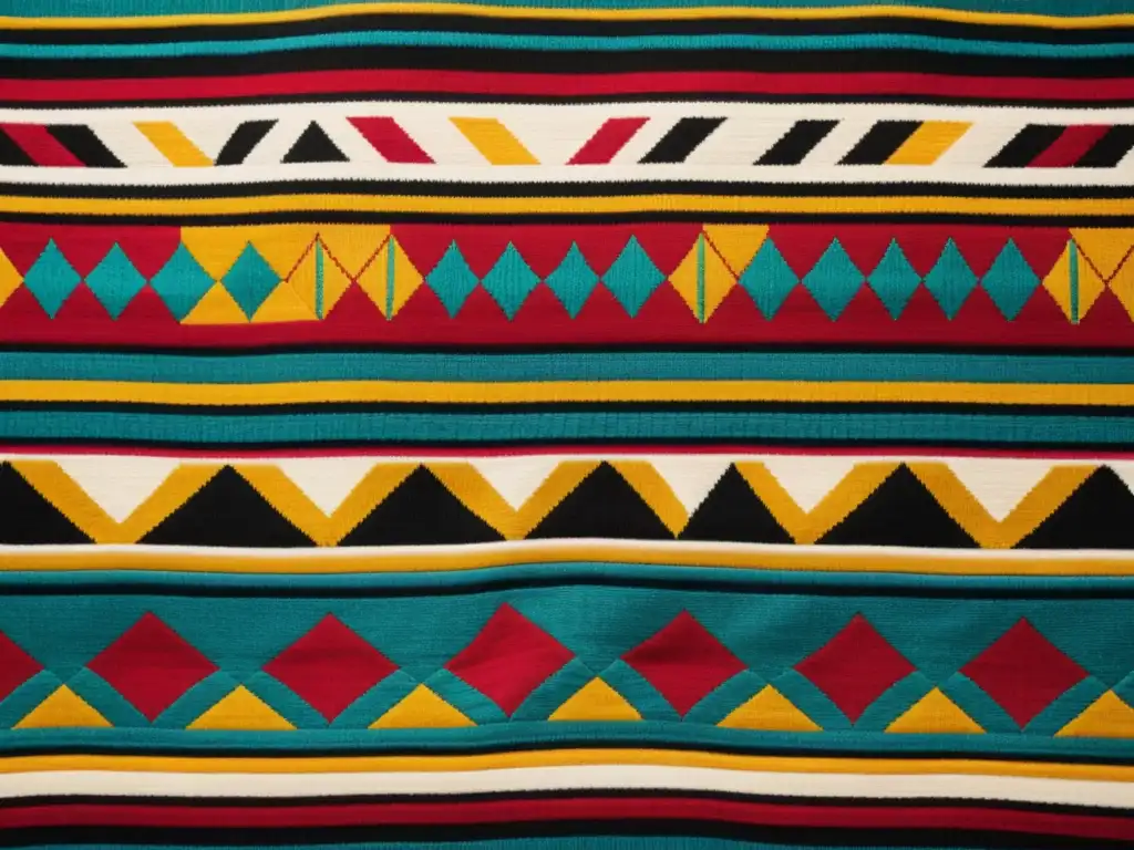 Detalles vibrantes de patrones textiles culturales peruanos que reflejan la cosmovisión andina y la conexión espiritual con la naturaleza