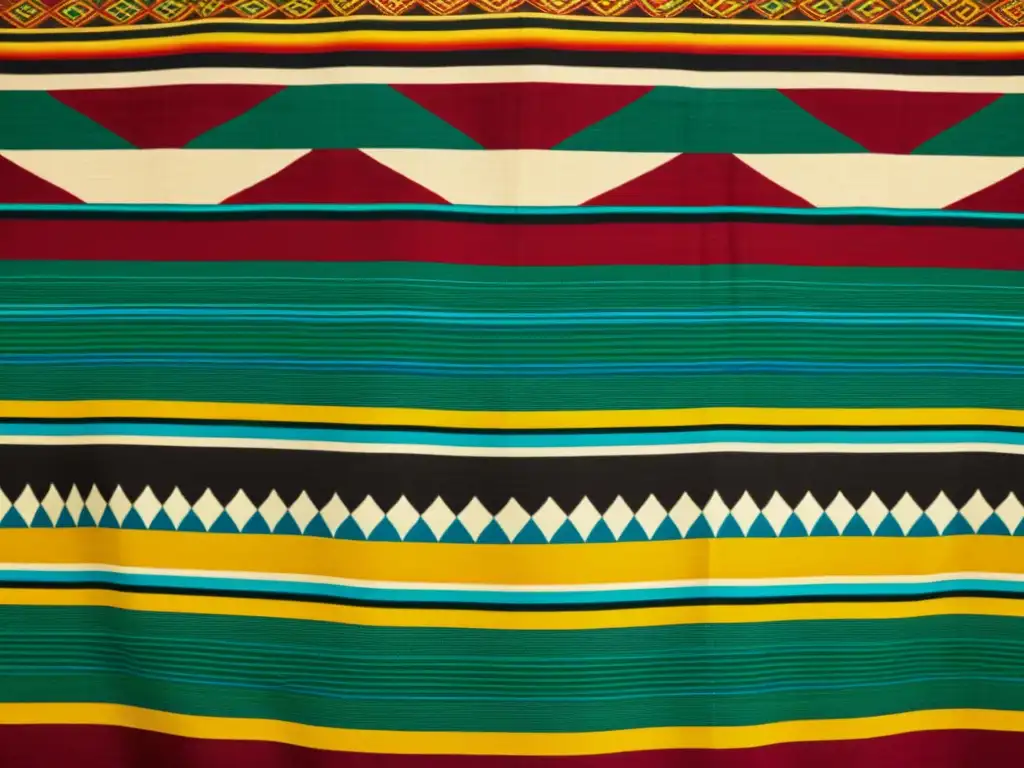 Detalles vibrantes del tejido latinoamericano, con patrones intrincados y colores vivos que reflejan el significado cultural de los elementos tejidos