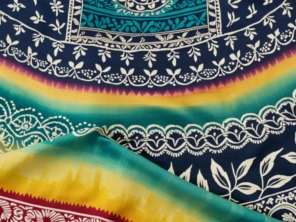 Detalles vibrantes de un textil batik indonesia con intrincados patrones y colores cautivadores