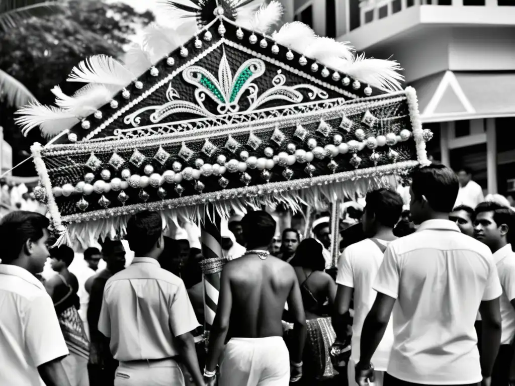 Devotos llevando un impresionante Kavadi durante el festival Thaipusam, mostrando el significado y simbolismo de mandalas