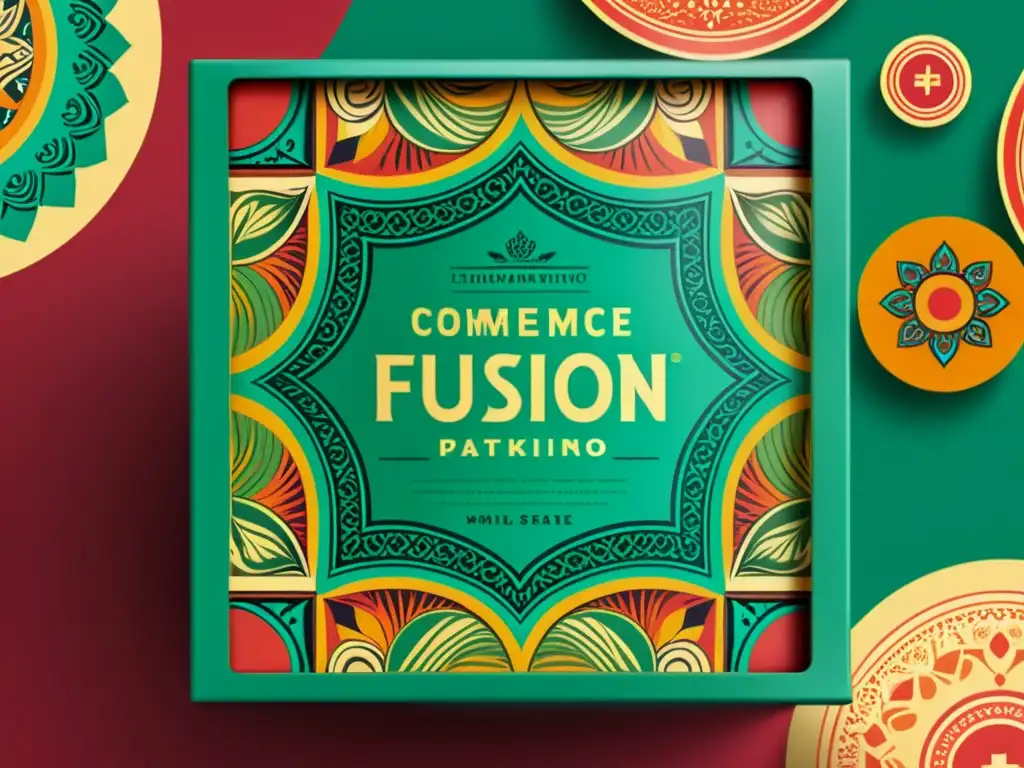 Una ilustración digital con estilo vintage de patrones artísticos en packaging digital, fusionando tradición y modernidad con sofisticación creativa