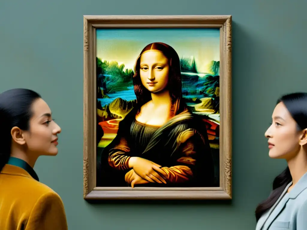 Reproducción digital de alta resolución de la Mona Lisa de Leonardo da Vinci, reviviendo patrones artísticos culturales con IA en una estética vintage