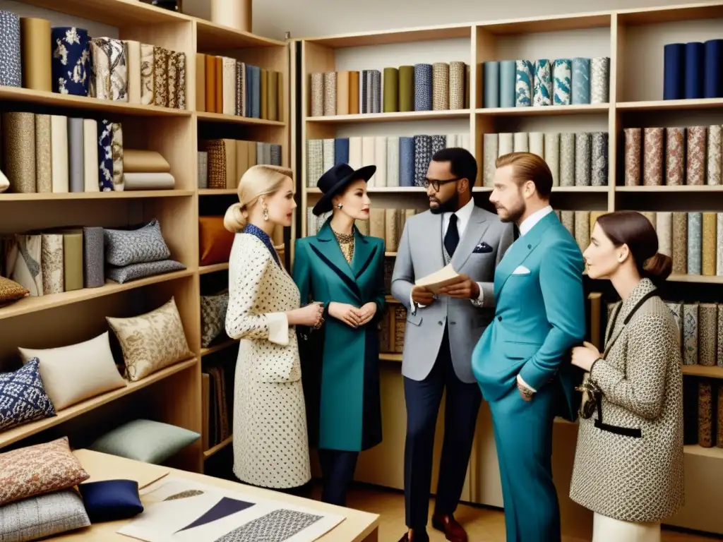 Diseñadores de moda contemporáneos en atelier vintage Diseñadores de moda contemporáneos inmersos en la creación de patrones artísticos en moda de alta gama, rodeados de lujosas telas