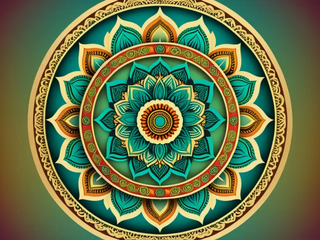 Diseño de mandalas esotéricos significado: Intrincado mandala vintage con colores vibrantes y simbolismo espiritual