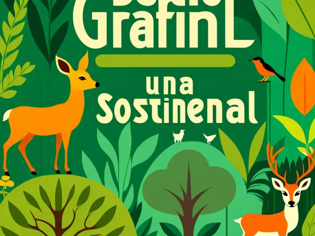 Diseño gráfico en movimientos ambientales: un cartel vintage con ilustración de un exuberante bosque y vida silvestre