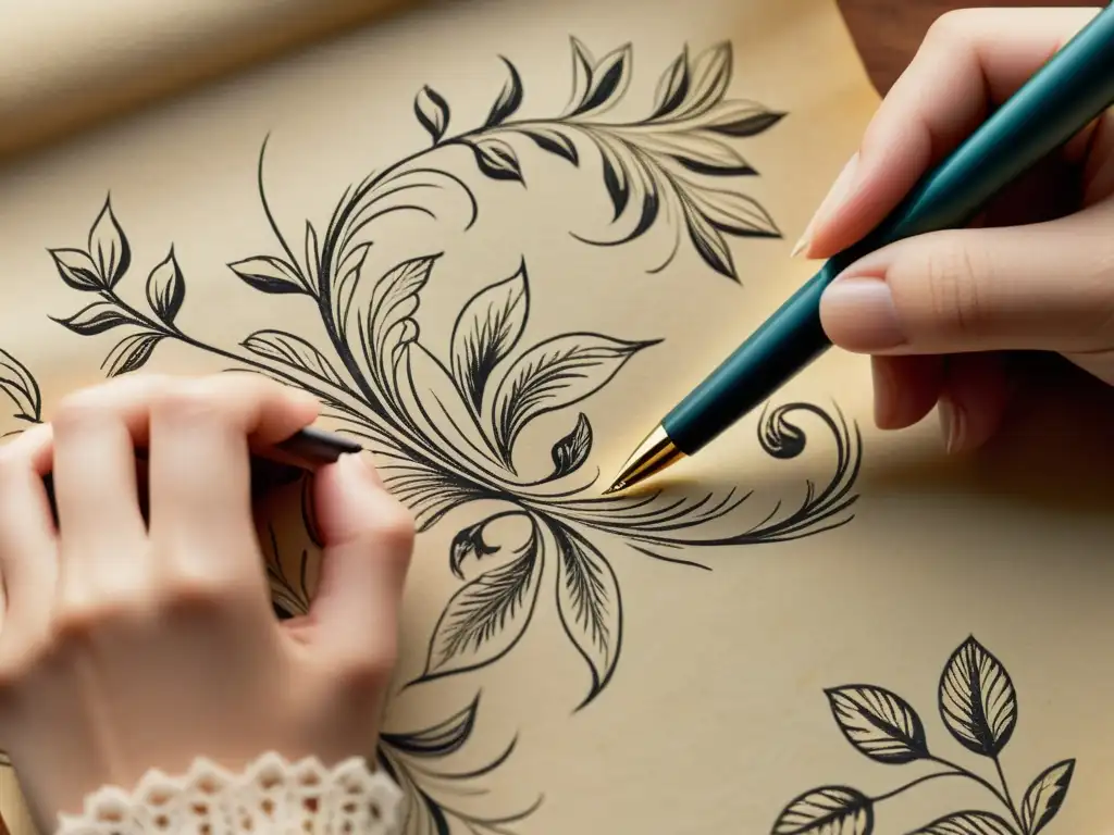 Diseño de patrón inspirado en la naturaleza: detallada ilustración floral vintage dibujada a mano con elegancia en papel envejecido