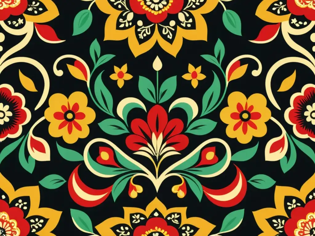 Diseño inspirado en patrones rusos de Khokhloma con detalles florales vibrantes, colores intensos y artesanía excepcional