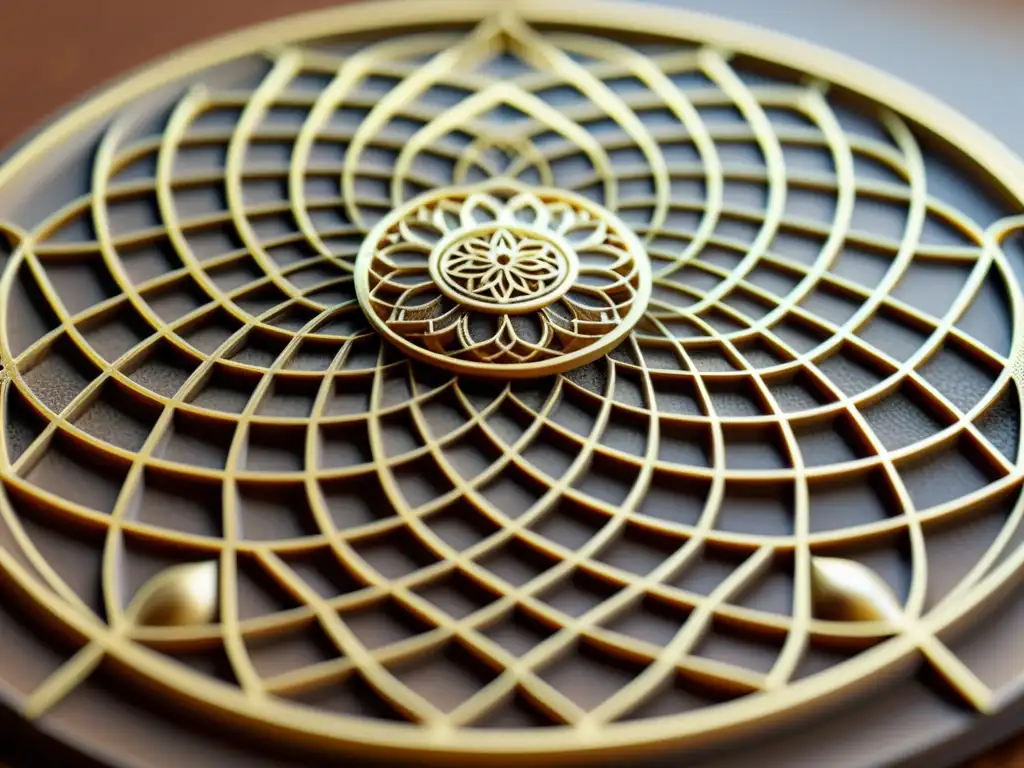 Diseño de mandala en impresión 3D: Intrincados detalles geométricos y cálidos colores crean una pieza cautivadora y atemporal