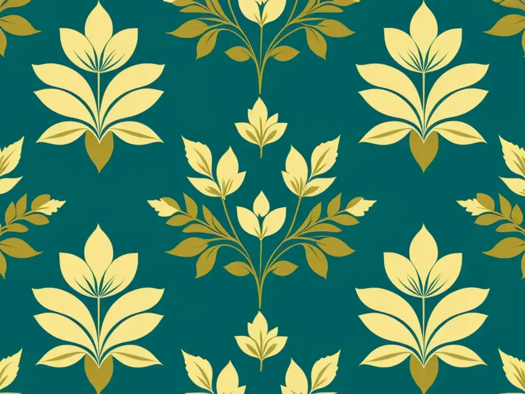 Un diseño de papel pintado vintage en tonos de azul, verde y dorado