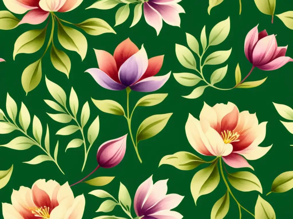 Diseño de patrones con acuarela: Detallada pintura digital vintage de un hermoso patrón floral en tonos vibrantes y ricos