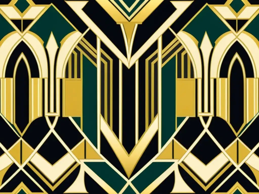 Diseño de patrones art decó en oro y negro, exudando elegancia y sofisticación de la era Art Deco