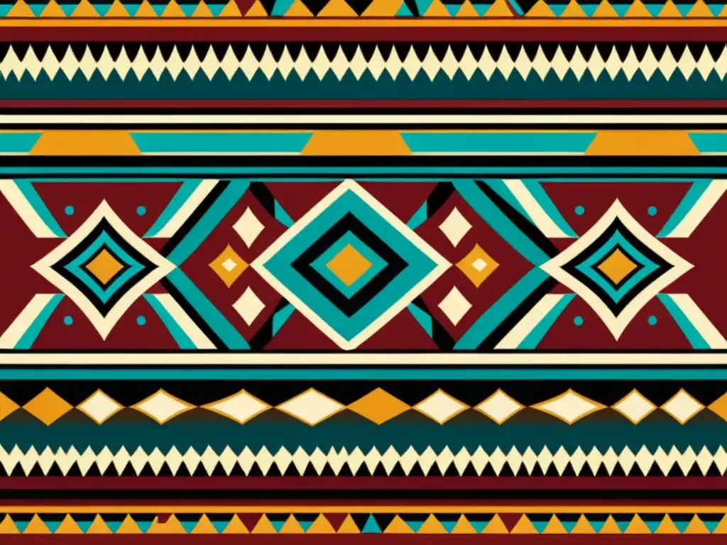 Diseño de patrones artísticos indígenas en textil tradicional con colores vibrantes y detalles geométricos, reflejo de la rica herencia cultural