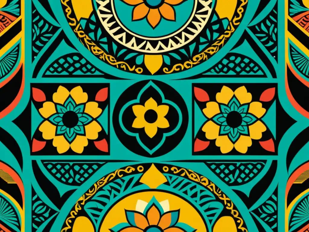 Diseño de patrones culturales globales: Ilustración detallada de diversas culturas entrelazadas, con motivos tradicionales y colores vibrantes