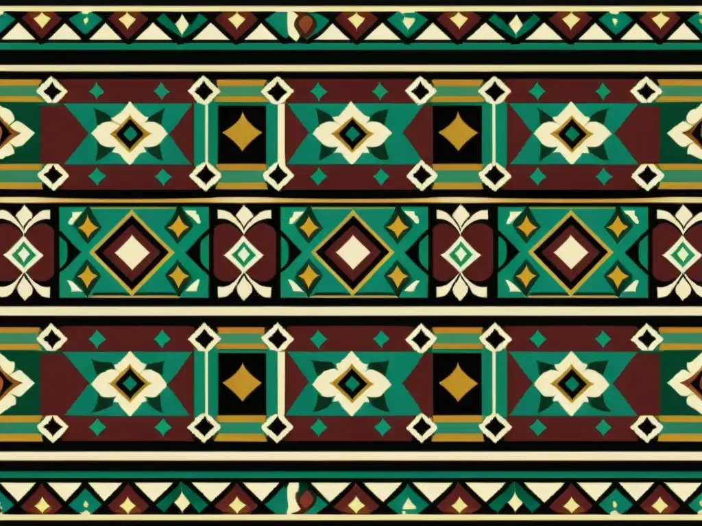 Diseño de patrones culturales para marca: mosaico vintage con ricos colores y símbolos tradicionales entrelazados, evocando herencia y atemporalidad