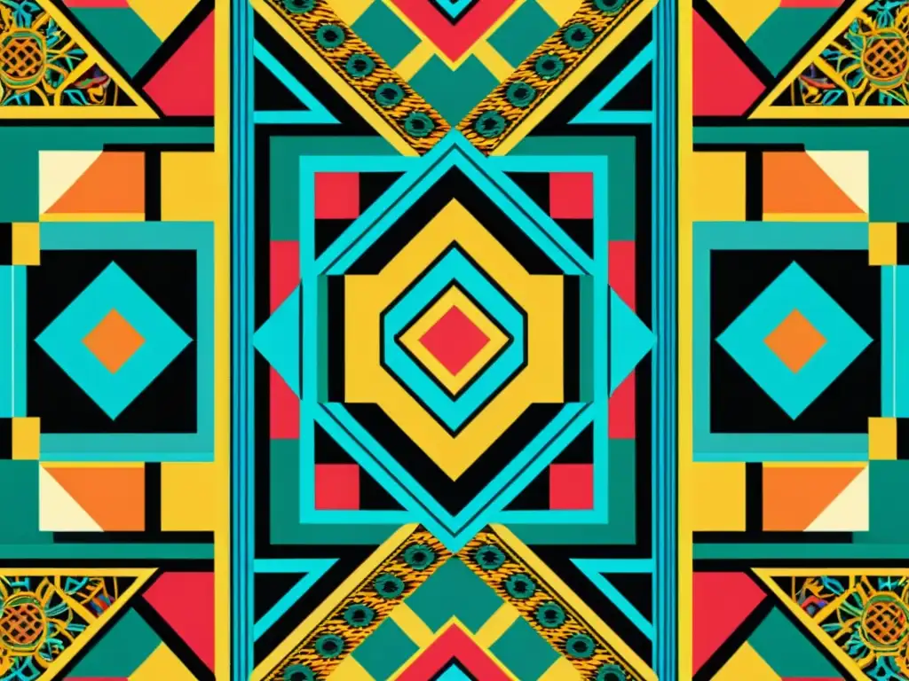 Un diseño de patrones geométricos coloridos entrelazados, evocando creatividad y precisión artística