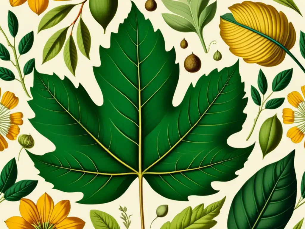 Diseño de patrones inspirados en flora y fauna en una ilustración botánica vintage en 8k con detalles intrincados y elegancia natural