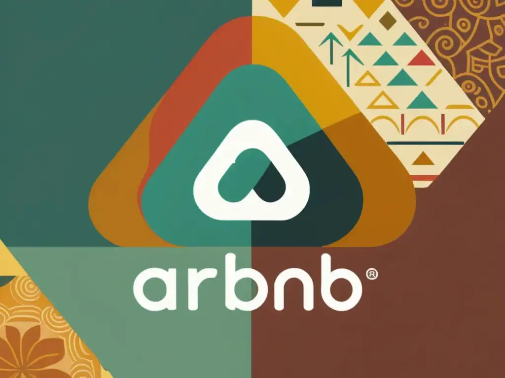 Un diseño vintage del icónico logo de Airbnb rodeado de patrones coloridos y geométricos, evocando la cultura y la marca con impacto visual