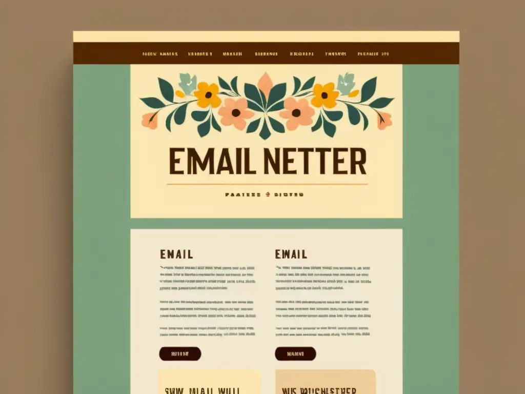 Diseño vintage de patrones para email marketing con detalles florales y tipografía elegante en tonos pasteles y texturas envejecidas